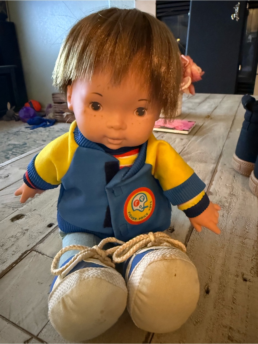 Plush Kids Doll in Blue and Yellow Jacket